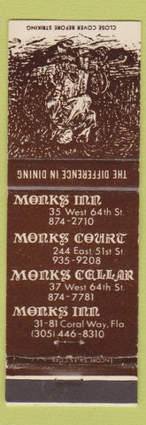 Matchbook Cover - Monks New York City?