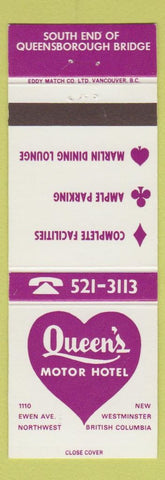 Matchbook Cover - Queen's Motor Hotel New Westminster BC
