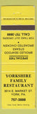 Matchbook Cover - Yorkshire Family Restaurant York PA
