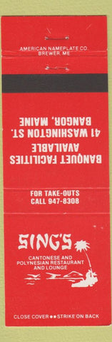 Matchbook Cover - Sing's Chinese Polynesian Lounge Bangor ME