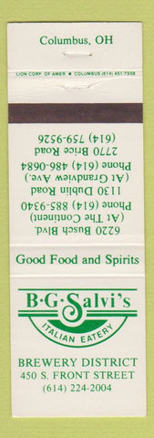 Matchbook Cover - BG Salvi's Italian Eatery Columbus OH