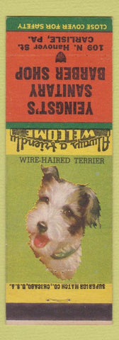 Matchbook Cover - Yeingst's Barber Shop Carlisle PA Wire Haired Terrier