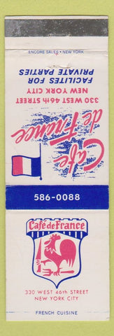 Matchbook Cover - Cafe De France New York City rooster WEAR