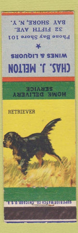 Matchbook Cover - Chas Melton Wines Liquors Bay Shore NY Retriever