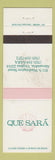 Matchbook Cover - Que Sara Alexandria VA STAINED