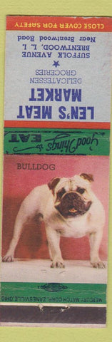 Matchbook Cover - Len's Meat Market Brentwood LI NY Bulldog