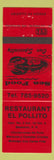 Matchbook Cover - Restaurant El Pollito Bayamon Puerto Rico