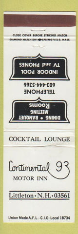 Matchbook Cover - Continental 93 Motor Inn Littleton NH