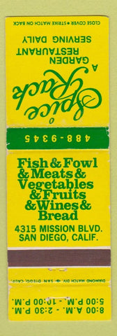 Matchbook Cover - Spice Rack Restaurant San Diego CA