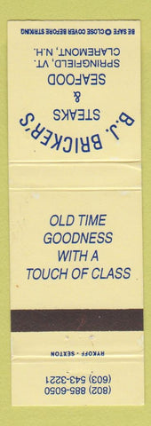 Matchbook Cover - BJ Bricker's Steaks Springfield VT Claremont NH