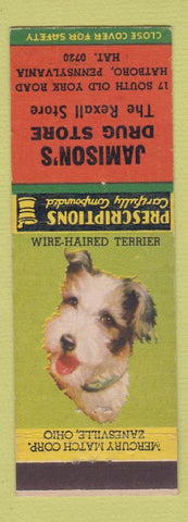 Matchbook Cover - Jamison Drug Store Hatsboro PA Rexall Wire Haired Terrier