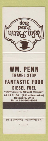 Matchbook Cover - WM Penn Travel Shop oil gas Delaware OH