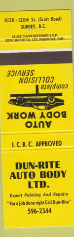 Matchbook Cover - Dun Rite Auto Body Surrey BC