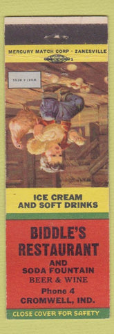 Matchbook Cover - Biddles Restaurant Cromwell IN low phone #