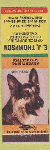 Matchbook Cover - EJ Thompson Office Supply Cheyenne WY Shepherd