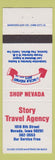 Matchbook Cover - Story Travel Agency Nevada IA Lincoln Highway Days