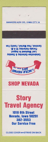 Matchbook Cover - Story Travel Agency Nevada IA Lincoln Highway Days
