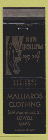 Matchbook Cover - Mallaros Clothing Mens Lowell MA