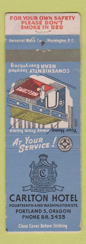Matchbook Cover - Carlton Hotel Portland OR
