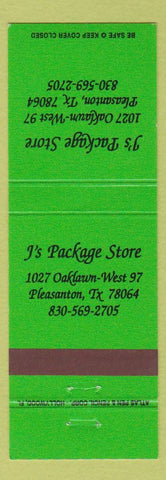 Matchbook Cover - J's Package Store Pleasanton TX liquor