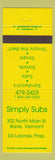 Matchbook Cover - Simply Subs Sandwiches Barre VT