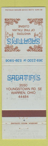 Matchbook Cover - Sabatini's Warren OH WEAR