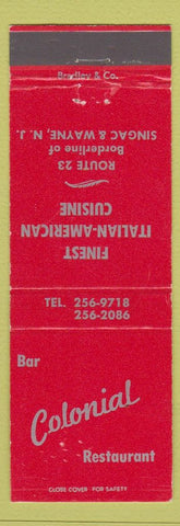 Matchbook Cover - Colonial Restaurant Italian Singac Wayne NJ