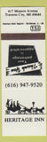 Matchbook Cover - Heritage Inn Traverse City MI