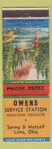 Matchbook Cover - Owens Marathon oil gas Lima OH