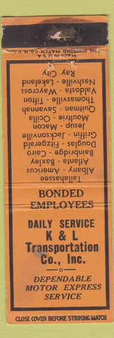 Matchbook Cover - K&L Trucking WEAR Macon Jesup Valdosta Baxley Americus WEAR