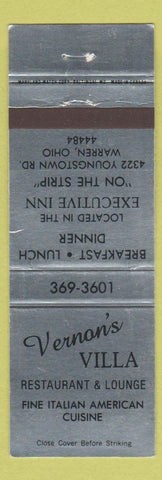 Matchbook Cover - Vernon's Villa Restaurant Italian Warren OH