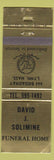 Matchbook Cover - David J Solimine Funeral Home Lynn MA WEAR