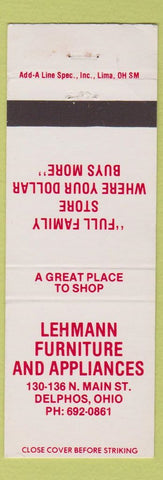 Matchbook Cover - Lehmann Furniture Appliances Delphos OH