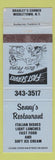 Matchbook Cover - Sonny's Restaurant Italian Middletown NY WEAR