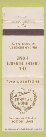 Matchbook Cover - McDonald Funeral Home Boston MA Allston