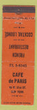 Matchbook Cover - Cafe De Paris New York City CREASES WORN