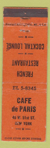 Matchbook Cover - Cafe De Paris New York City CREASES WORN