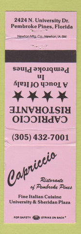 Matchbook Cover - Capriccio Italian Restaurant Pembroke Pines FL WEAR