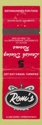 Matchbook Cover - Romi's Restaurant Sturbridge MA