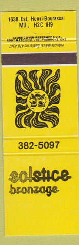 Matchbook Cover - Solstice Bronzage Montreal QC