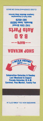 Matchbook Cover - B&D Auto Parts Nevada IA Lincoln Highway Days