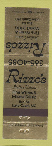 Matchbook Cover - Rizzo's Italian Restaurant Lake Ozark MO