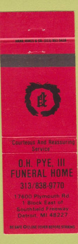 Matchbook Cover - OH Pye III Funeral Home Detroit MI