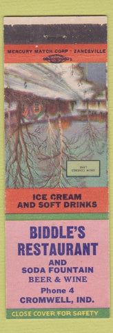 Matchbook Cover - Biddle's Restaurant Cromwell IN Low phone #