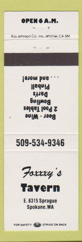 Matchbook Cover - Foxxxy's Tavern Spokane WA bowling darts pinball billiards