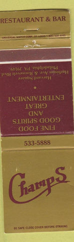Matchbook Cover - Champs Restaurant Philadelphia PA WORN