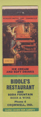 Matchbook Cover - Biddle's Restaurant Cromwell IN Low phone #