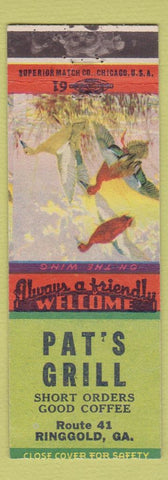 Matchbook Cover - Pat's Grill Ringgold GA WORN