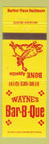 Matchbook Cover - Wayne's BBQ Baltimore MD