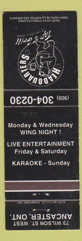 Matchbook Cover - Headquarters Tap Grill Ancaster ON